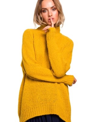 Zdjęcie produktu Sweter damski oversize asymetryczny sweter z wełną żólty Polskie swetry