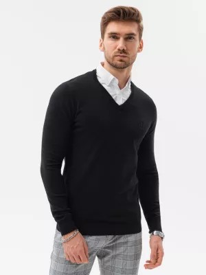Zdjęcie produktu Sweter męski z białym kołnierzykiem - czarny V1 E120
 -                                    XL