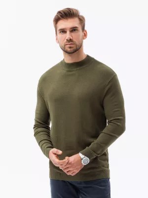 Zdjęcie produktu Sweter męski z półgolfem o gładkiej strukturze - oliwkowy V7 E178
 -                                    L
