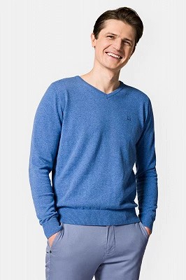 Zdjęcie produktu Sweter Niebieski Bawełniany w Serek Harrison Lancerto