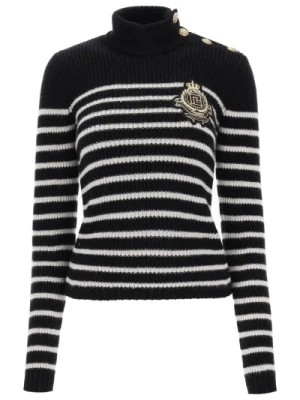 Zdjęcie produktu Sweter w paski z naszywką z logo Balmain