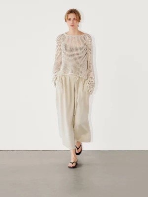 Zdjęcie produktu Sweter Z Ażurowej Dzianiny Z Raglanowymi Rękawami - Zielonkawy - - Massimo Dutti - Kobieta