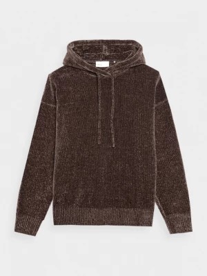 Zdjęcie produktu Sweter z dzianiny szenilowej z kapturem damski - brązowy OUTHORN