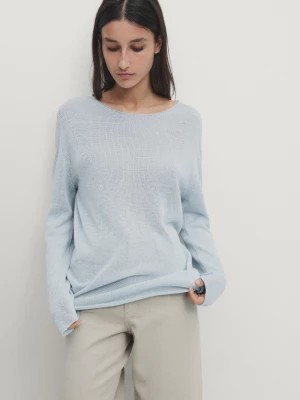 Zdjęcie produktu Sweter Z Dzianiny Z Lnianej Mieszanki, Z Dekoltem Łódką - Błękitny - - Massimo Dutti - Kobieta