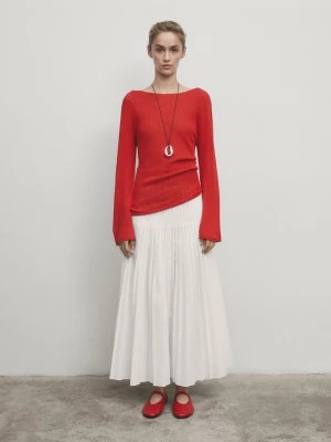 Zdjęcie produktu Sweter Z Dzianiny Z Lnianej Mieszanki, Z Dekoltem Łódką - Czerwony - - Massimo Dutti - Kobieta