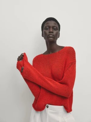 Zdjęcie produktu Sweter Z Dzianiny Z Okrągłym Dekoltem - Czerwony - - Massimo Dutti - Kobieta