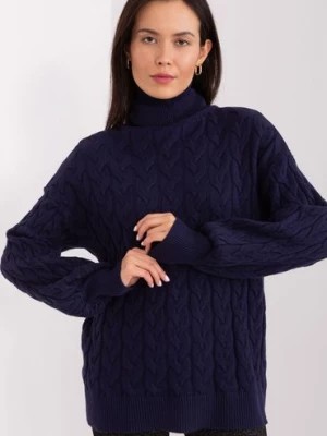 Zdjęcie produktu Sweter z golfem z dodatkiem wiskozy granatowy Wool Fashion Italia
