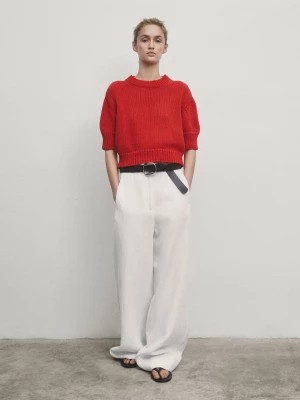 Zdjęcie produktu Sweter Z Okrągłym Dekoltem Z Bawełnianej Mieszanki - Czerwony - - Massimo Dutti - Kobieta