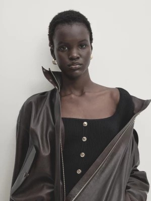 Zdjęcie produktu Sweter Z Prążkowanej Dzianiny Z Guzikami – Studio - Czarny - - Massimo Dutti - Kobieta