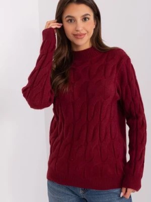 Zdjęcie produktu Sweter z warkoczami i półgolfem bordowy