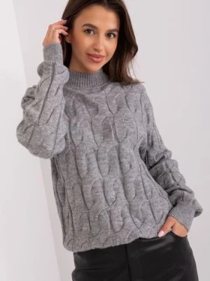 Zdjęcie produktu Sweter z warkoczami i półgolfem ciemny szary