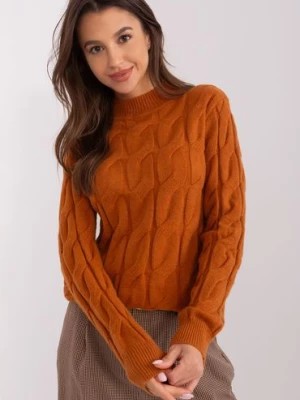 Zdjęcie produktu Sweter z warkoczami i półgolfem jasny brązowy