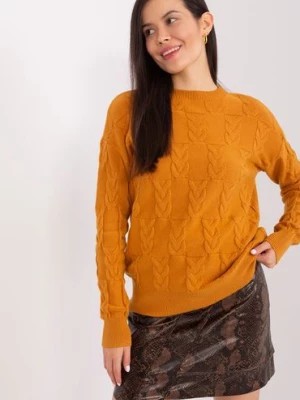 Zdjęcie produktu Sweter z warkoczami o luźnym kroju ciemny żółty Wool Fashion Italia