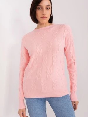 Zdjęcie produktu Sweter z warkoczami o luźnym kroju jasny różowy Wool Fashion Italia
