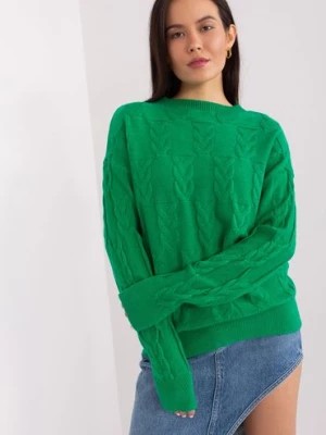 Zdjęcie produktu Sweter z warkoczami o luźnym kroju zielony Wool Fashion Italia