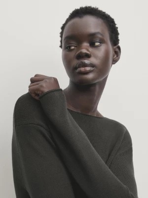 Zdjęcie produktu Sweter Ze 100% Bawełny Z Okrągłym Dekoltem - Zielony - - Massimo Dutti - Kobieta