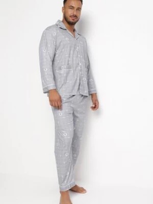 Zdjęcie produktu Szara Bawełniana 2-Częściowa Piżama w Modny Nadruk Zapinana Koszula i Spodnie na Gumce Timba
