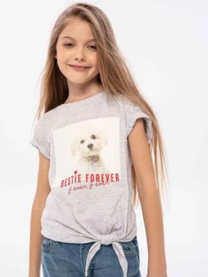 Zdjęcie produktu Szara bluzka dziewczęca dzianinowa z wiązaniem Minoti