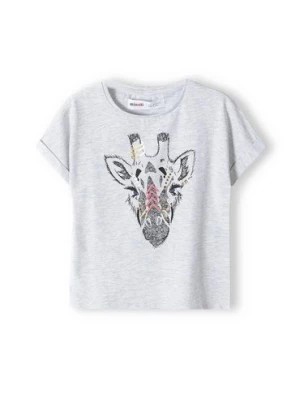 Zdjęcie produktu Szara koszulka dzianinowa dziewczęca z nadrukiem żyrafy Minoti