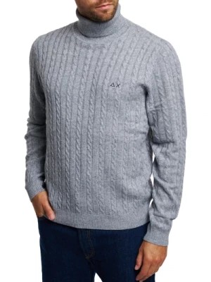 Zdjęcie produktu Szara sweter w sploty z haftowanym logo Sun68