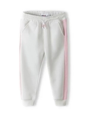 Zdjęcie produktu Szare spodnie dresowe niemowlęce z różowymi paskami Minoti