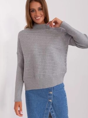 Zdjęcie produktu Szary sweter damski asymetryczny z warkoczami