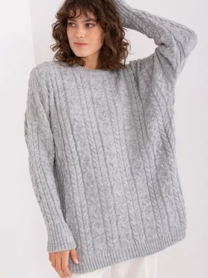 Zdjęcie produktu Szary sweter w warkocze z dodatkiem wełny