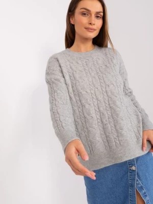 Zdjęcie produktu Szary sweter z warkoczami i długim rękawem
