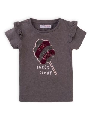 Zdjęcie produktu Szary t-shirt dzianinowy dziewczęcy z cekinami- sweet candy Minoti