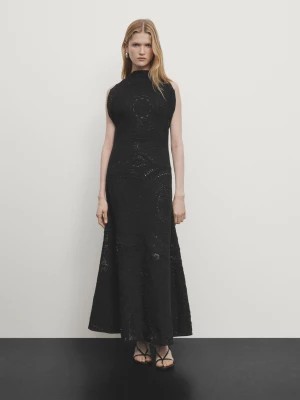 Zdjęcie produktu Szydełkowa Sukienka Z Haftami Średniej Długości - Czarny - - Massimo Dutti - Kobieta