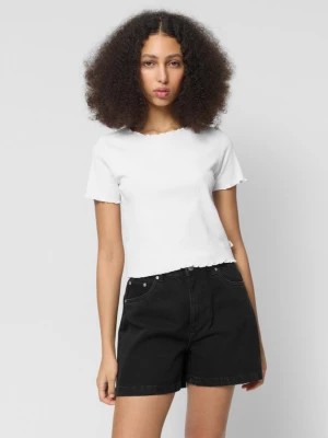 Zdjęcie produktu T-shirt crop w prążki damski - biały OUTHORN