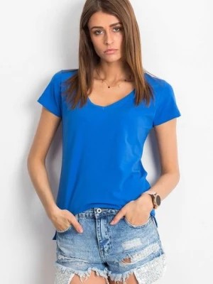 Zdjęcie produktu T-shirt damski w serek niebieski BASIC FEEL GOOD