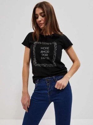 Zdjęcie produktu T-shirt damski z błyszczącymi cyrkoniami czarny Moodo