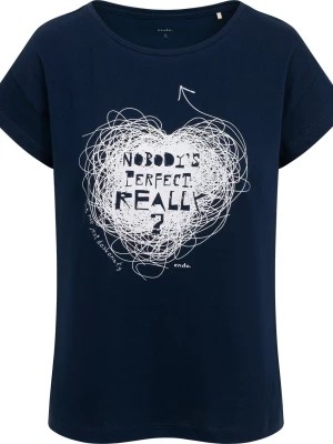 Zdjęcie produktu T-shirt damski z napisem nobody's perfect really?, granatowy Endo