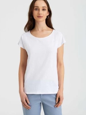 Zdjęcie produktu T-shirt damski ze zdobieniami na rękawach biały Greenpoint