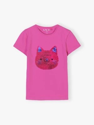 Zdjęcie produktu T-shirt dziewczęcy z kotkiem z cekinów - magenta 5.10.15.