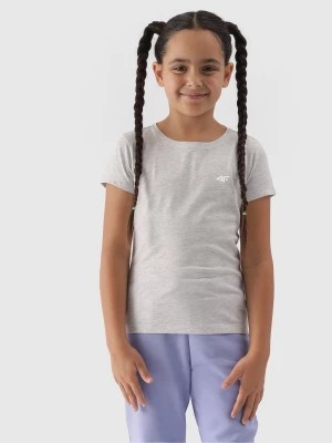 Zdjęcie produktu T-shirt gładki dziewczęcy - chłodny jasny szary 4F JUNIOR