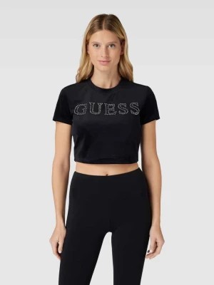 Zdjęcie produktu T-shirt krótki z obszyciem kamieniami stras model ‘COUTURE’ Guess Activewear