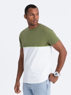 Zdjęcie produktu T-shirt męski bawełniany dwukolorowy - oliwkowo-biały V5 S1619
 -                                    L