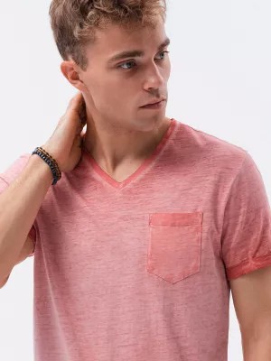 Zdjęcie produktu T-shirt męski z kieszonką - koralowy melanż V4 S1388
 -                                    M