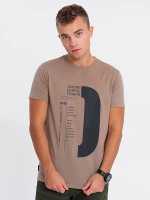 Zdjęcie produktu T-shirt męski bawełniany z nadrukiem - jasnobrązowy V2 OM-TSPT-0166
 -                                    M