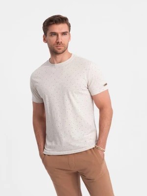 Zdjęcie produktu T-shirt męski fullprint z kolorowymi literami - jasnobeżowy V1 OM-TSFP-0185
 -                                    M