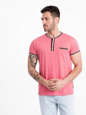 Zdjęcie produktu T-shirt męski henley z ozdobnymi ściągaczami - czerwony V1 OM-TSCT-0175
 -                                    XL