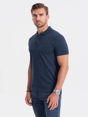 Zdjęcie produktu T-shirt męski polo z ozdobnymi guzikami - ciemnoniebieska V8 S1744
 -                                    L