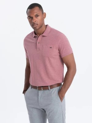 Zdjęcie produktu T-shirt męski polo z ozdobnymi guzikami - zgaszony róż V4 S1744
 -                                    L