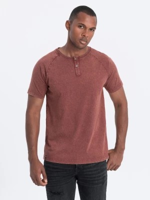 Zdjęcie produktu T-shirt męski z dekoltem henley - bordowy V3 S1757
 -                                    XL