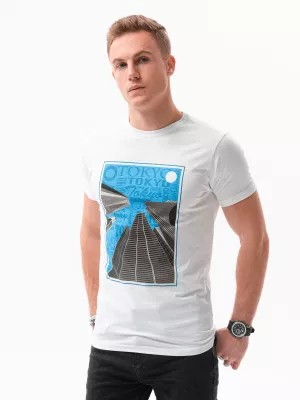 Zdjęcie produktu T-shirt męski z nadrukiem - biały V-5A S1434
 -                                    XXL