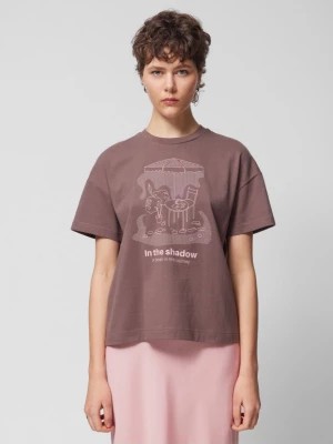Zdjęcie produktu T-shirt o kroju boxy z nadrukiem damski - brązowy OUTHORN