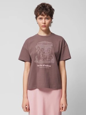 Zdjęcie produktu T-shirt oversize z nadrukiem damski Outhorn - brązowy
