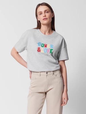 Zdjęcie produktu T-shirt oversize z nadrukiem damski Outhorn - szary